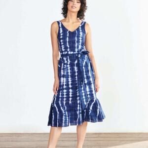 Hatley Sydney‎ Midi V-Neck Tiered Dress Medium Windowpane Flare Skirt TIe Belt